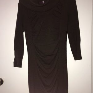 Brown turtle neck long sleeve fleece dress
